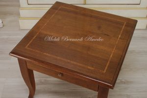Tavolino quadrato da divano stile classico in legno massello cm 60x60
